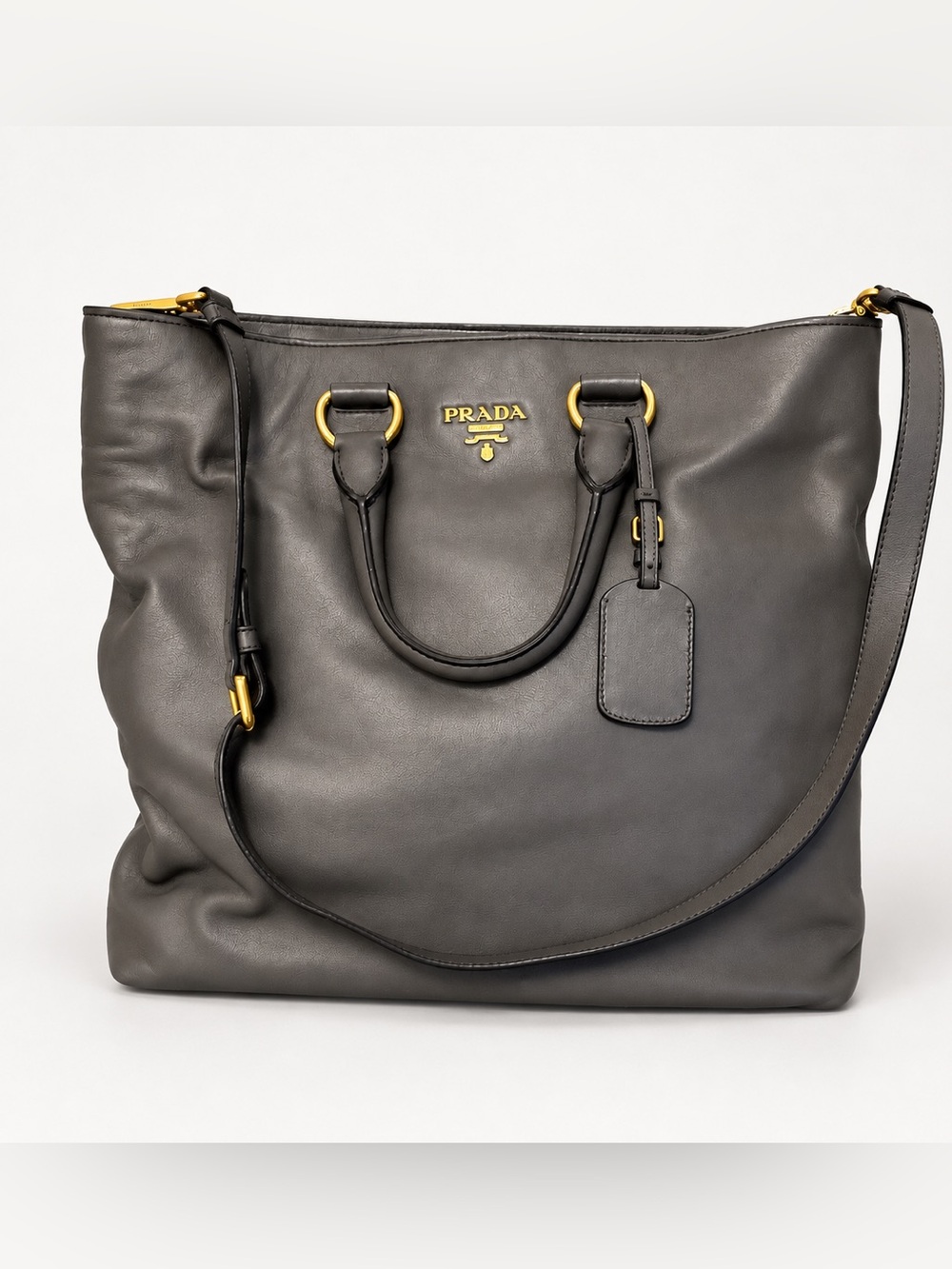 Prada BN1713 Bambu Gray Soft Calf Leather Large Tote Bag Unisex Brand New NWT